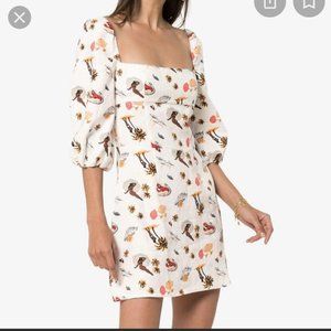 Reformation White Mini Dress with Multicolor Print